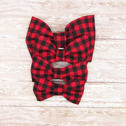 Red Buffalo Plaid Pet Bow Tie or Sailor Bow-4 Sizes Available