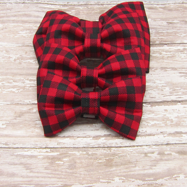 Red Buffalo Plaid Pet Bow Tie or Sailor Bow-4 Sizes Available