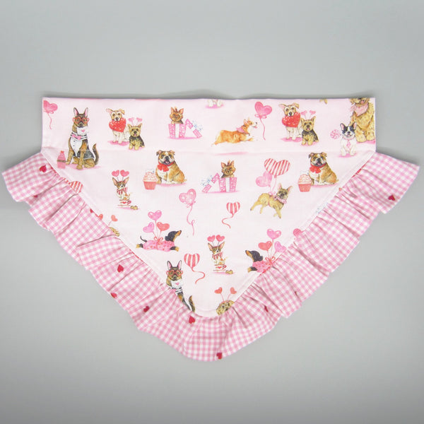 Valentine's Day Ruffled Dog Pet Bandana- Fits Over Collar 4 Sizes Available
