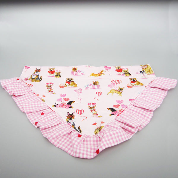 Valentine's Day Ruffled Dog Pet Bandana- Fits Over Collar 4 Sizes Available