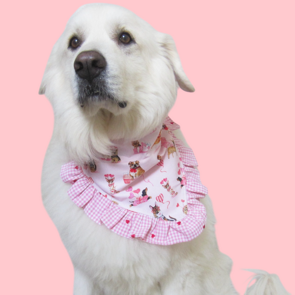 Valentine's Day Ruffled Dog Pet Bandana- Fits Over Collar 4 Sizes Available