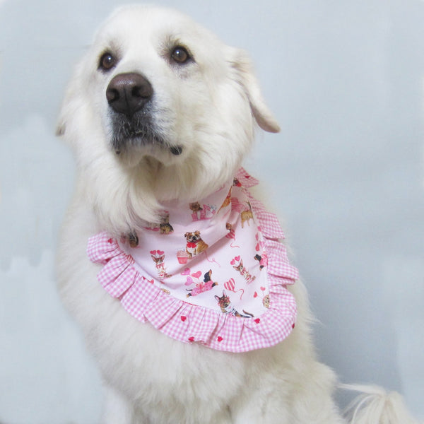 Valentine's Day Ruffled Dog Pet Bandana- Fits Over Collar 4 Sizes Available