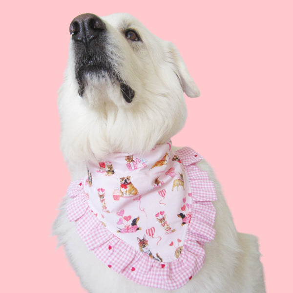 Valentine's Day Ruffled Dog Pet Bandana- Fits Over Collar 4 Sizes Available