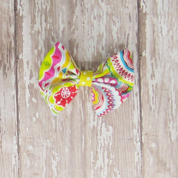 Dog Hair Bow in Yellow & Green Fabrics