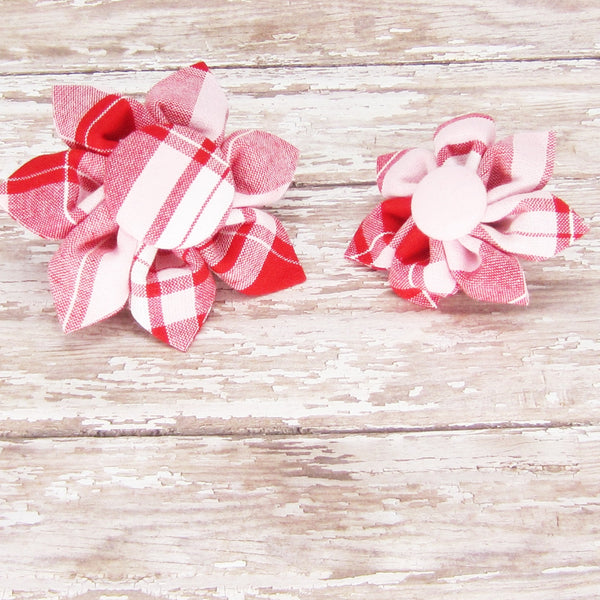 Pink & Red Plaid Flower For Pet Collar-4 Sizes - Hold It!
