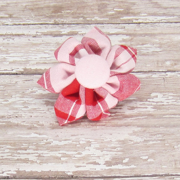 Pink & Red Plaid Flower For Pet Collar-4 Sizes - Hold It!