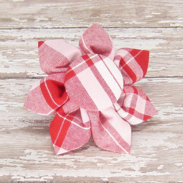 Pink & Red Plaid Flower For Pet Collar-4 Sizes - Hold It!