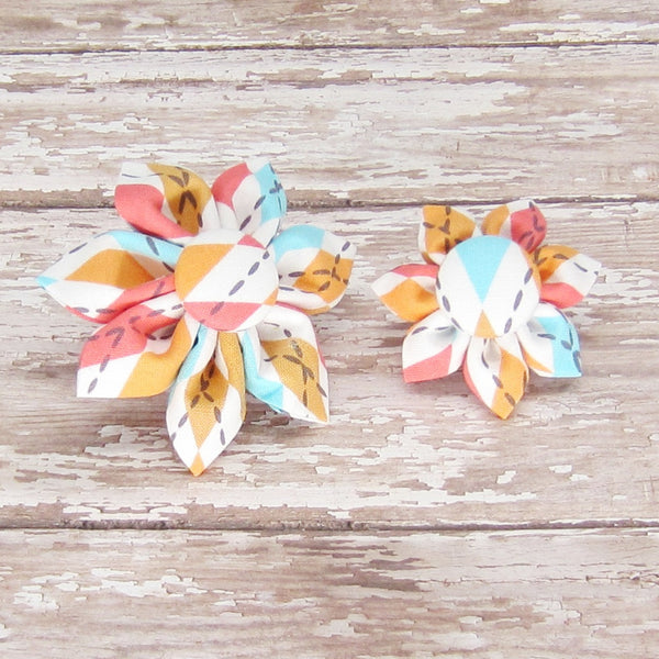 Orange Argyle Flower For Pet Collar-4 Sizes - Hold It!