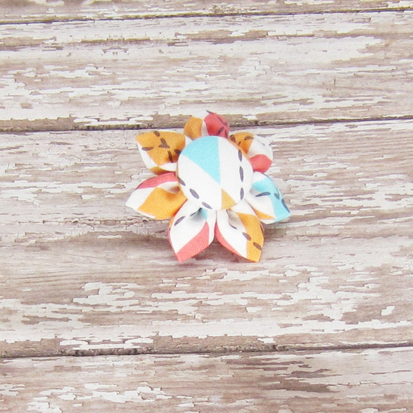 Orange Argyle Flower For Pet Collar-4 Sizes - Hold It!