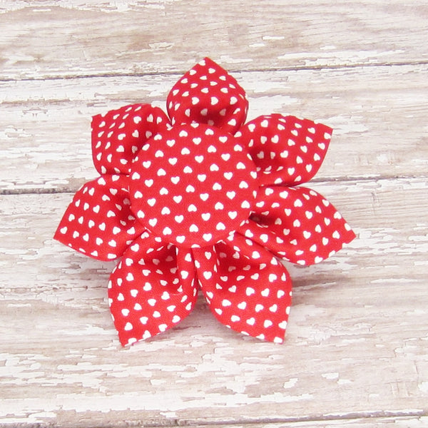 Red & White Mini Hearts Flower For Pet Collar-4 Sizes - Hold It!