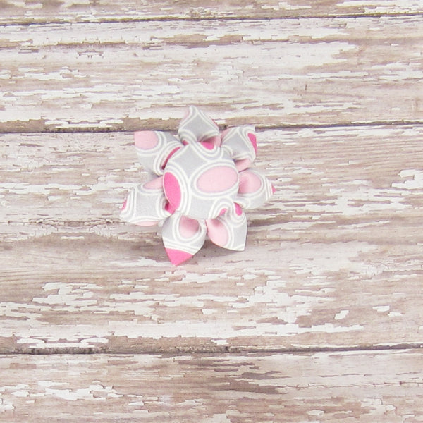 Pink & Grey Circles Flower For Pet Collar-4 Sizes - Hold It!