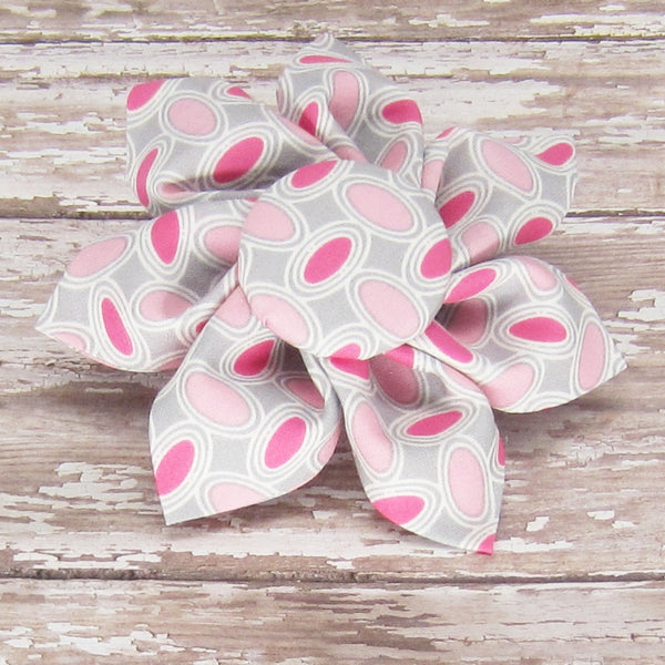 Pink & Grey Circles Flower For Pet Collar-4 Sizes - Hold It!