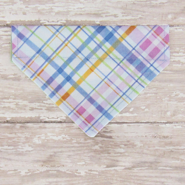 Pastel Blue Plaid Pet Bandana- Fits Over Collar 4 Sizes Available - Hold It!