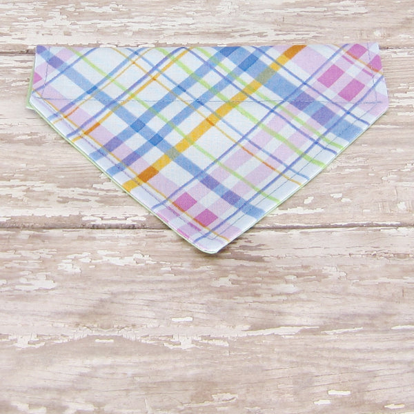 Pastel Blue Plaid Pet Bandana- Fits Over Collar 4 Sizes Available - Hold It!