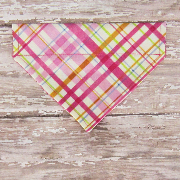 Pastel Pink Plaid Pet Bandana- Fits Over Collar 4 Sizes Available - Hold It!