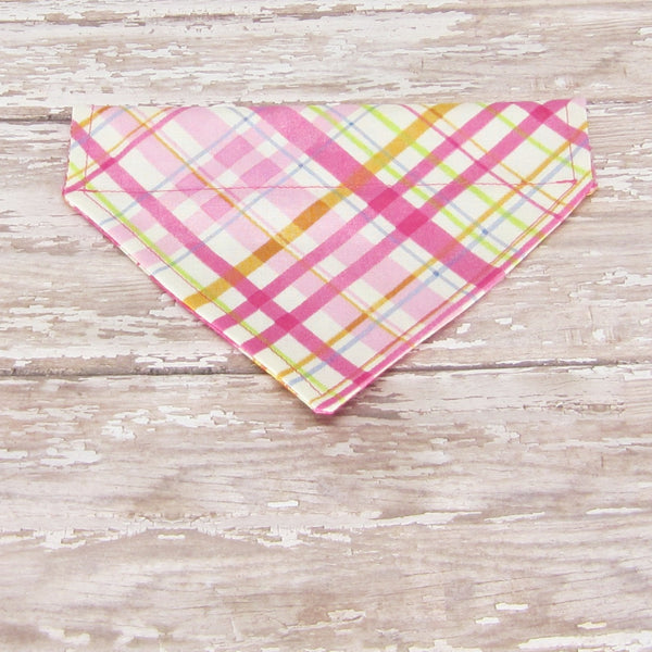 Pastel Pink Plaid Pet Bandana- Fits Over Collar 4 Sizes Available - Hold It!