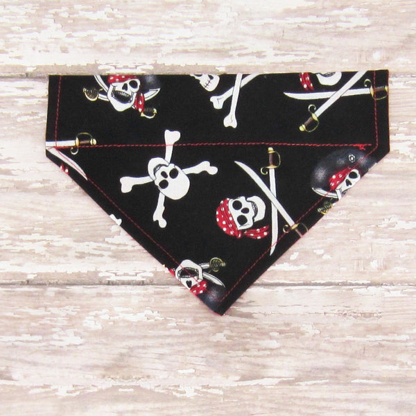Skull and Crossbones Pet Bandana- Fits Over Collar 4 Sizes Available - Hold It!