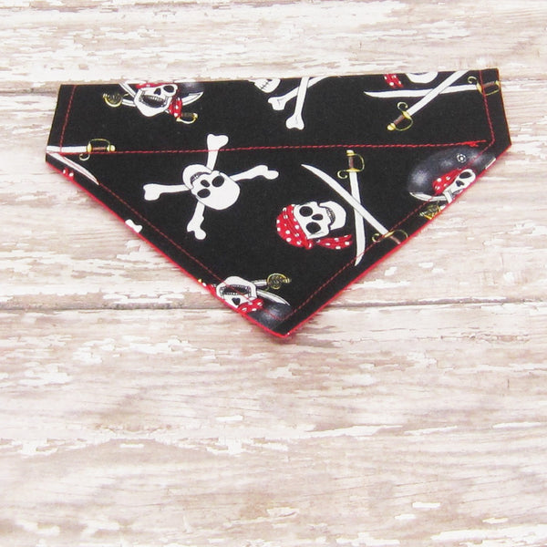 Skull and Crossbones Pet Bandana- Fits Over Collar 4 Sizes Available - Hold It!