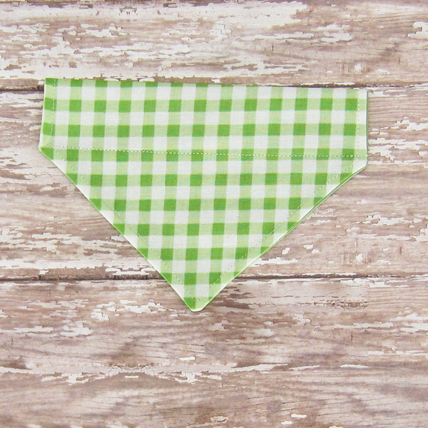 Pastel Green Gingham Pet Bandana- Fits Over Collar 4 Sizes Available - Hold It!