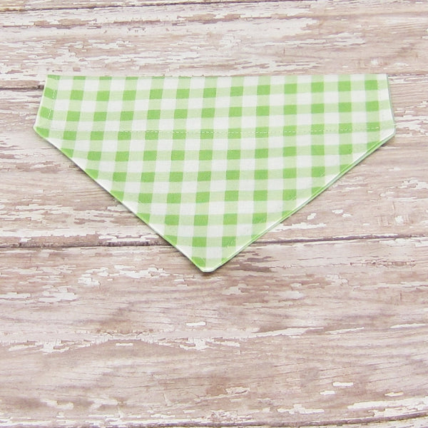 Pastel Green Gingham Pet Bandana- Fits Over Collar 4 Sizes Available - Hold It!