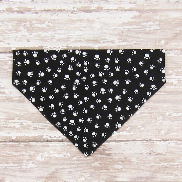 Black Paw Prints Pet Bandana- Fits Over Collar 4 Sizes Available - Hold It!