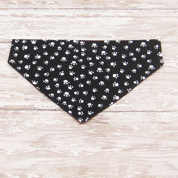 Black Paw Prints Pet Bandana- Fits Over Collar 4 Sizes Available - Hold It!