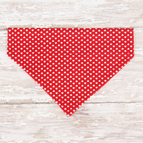 Red Hearts Polka Dot Pet Bandana- Fits Over Collar 4 Sizes Available - Hold It!