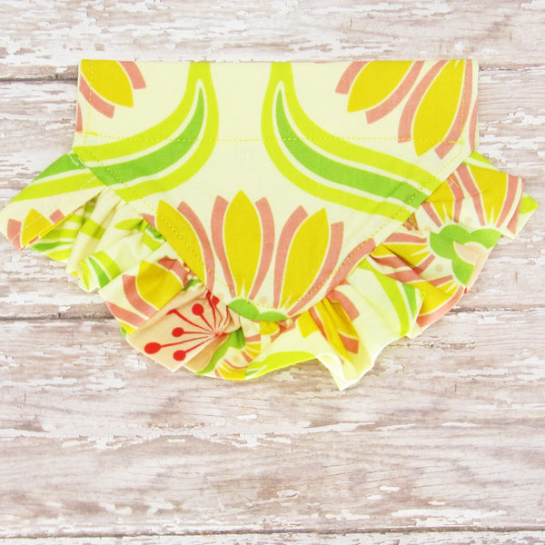 Yellow Daisy Ruffled Dog Pet Bandana- Fits Over Collar 4 Sizes Available - Hold It!