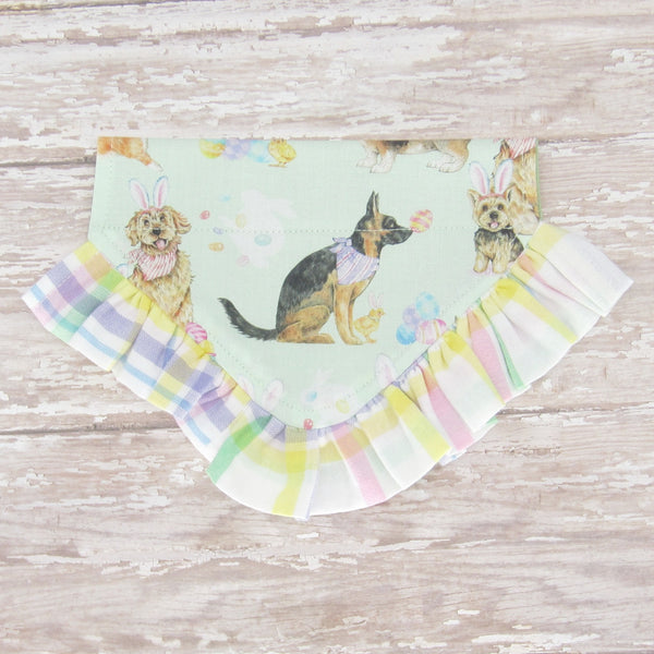 Easter Dog Ruffled Pet Bandana- Fits Over Collar 4 Sizes Available - Hold It!