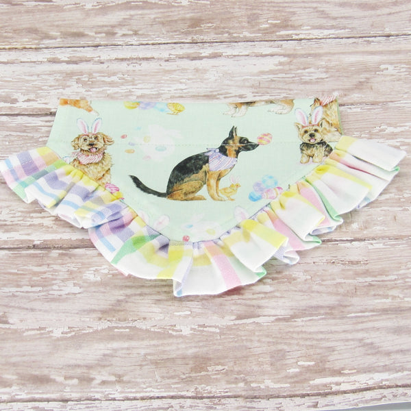 Easter Dog Ruffled Pet Bandana- Fits Over Collar 4 Sizes Available - Hold It!