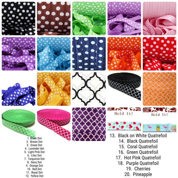 3 or 5 Yards Fold Over Elastic Over 70 Colors