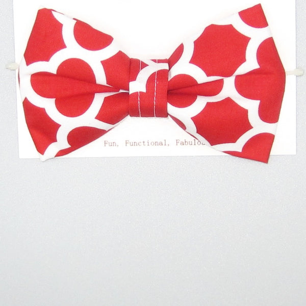 Red Quatrefoil Pet Bow Tie or Sailor Bow-4 Sizes Available
