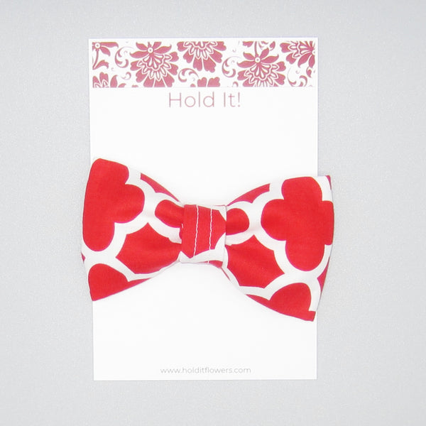 Red Quatrefoil Pet Bow Tie or Sailor Bow-4 Sizes Available