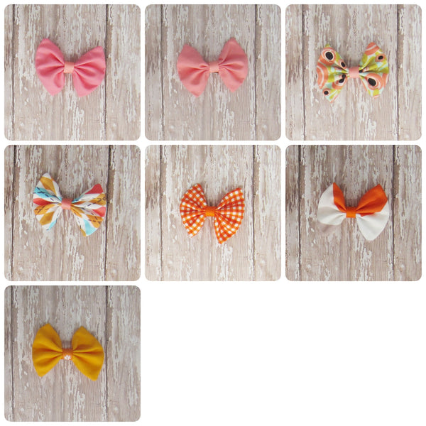 Dog Hair Bow in Pink, Red, Orange & Peach Fabrics. - Hold It!