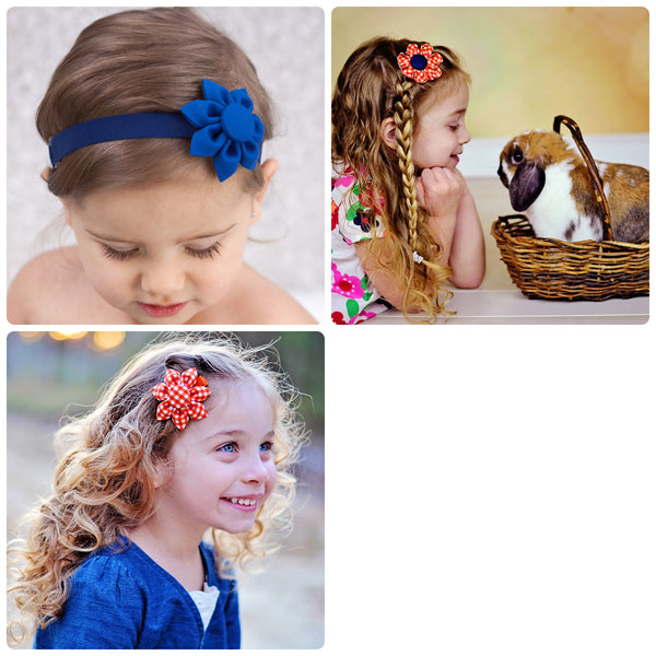 Clearance!  Kanzashi Fabric Flower Elastic Headband-Choose from 13 Different Sets
