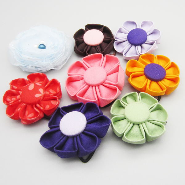 CLEARANCE! Lot of 8 Kanzashi Fabric Flower Ponytail Holders