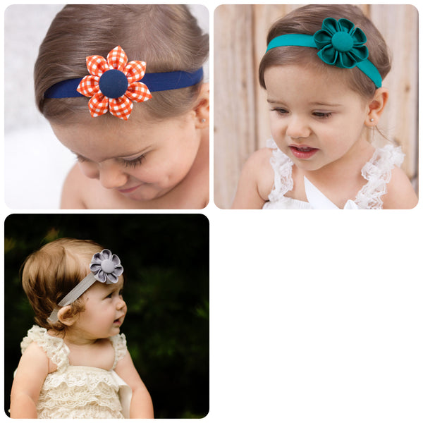 Clearance!  Kanzashi Fabric Flower Elastic Headband-Choose from 13 Different Sets