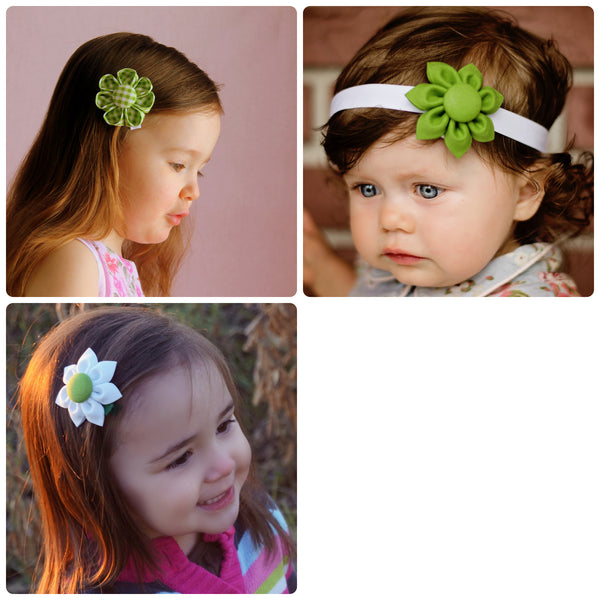 Clearance!  Kanzashi Fabric Flower Elastic Headband-Choose from 13 Different Sets