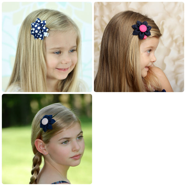 Clearance!  Kanzashi Fabric Flower Elastic Headband-Choose from 13 Different Sets