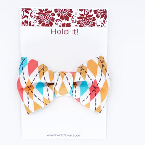 Orange & Turquoise Argyle Pet Bow Tie or Sailor Bow-4 Sizes Available