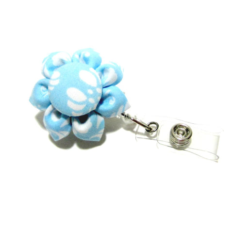 Blue & White Damask Flower Retractable Badge Reel, ID Holder, Lanyard - Hold It!