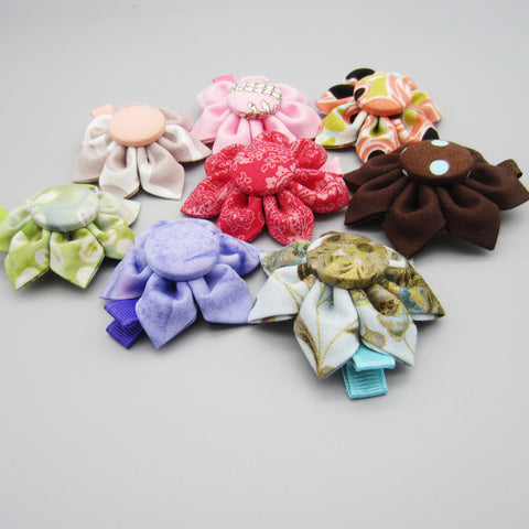 CLEARANCE!  Set of 8 Kanzashi Fabric Flower Hair Clips