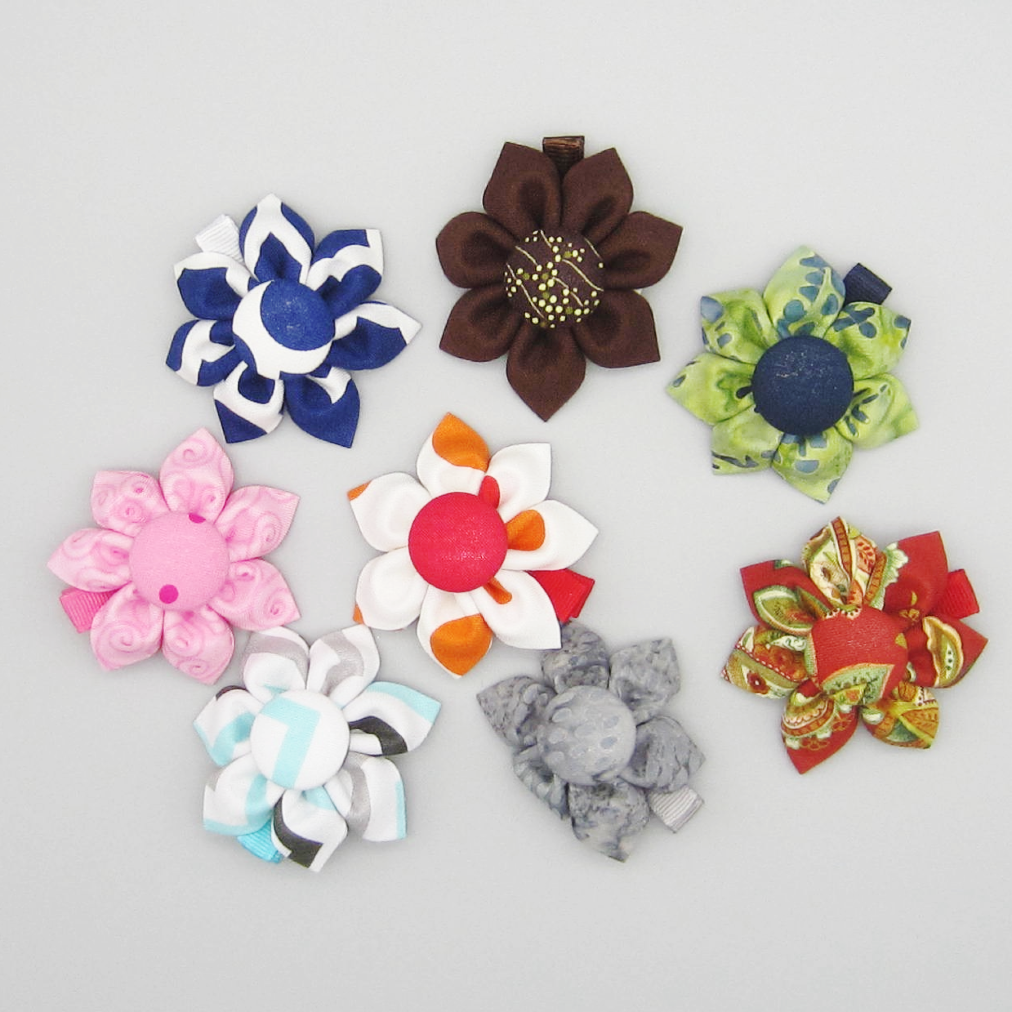 CLEARANCE!  Set of 8 Kanzashi Fabric Flower Hair Clips