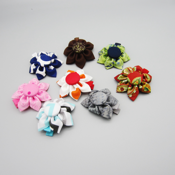 CLEARANCE!  Set of 8 Kanzashi Fabric Flower Hair Clips