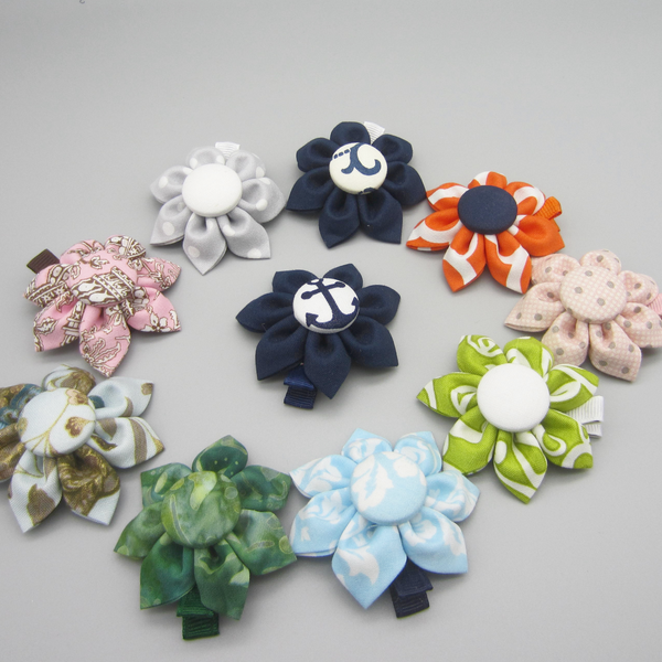 CLEARANCE!  Set of 10 Kanzashi Fabric Flower Hair Clips