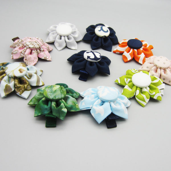 CLEARANCE!  Set of 10 Kanzashi Fabric Flower Hair Clips