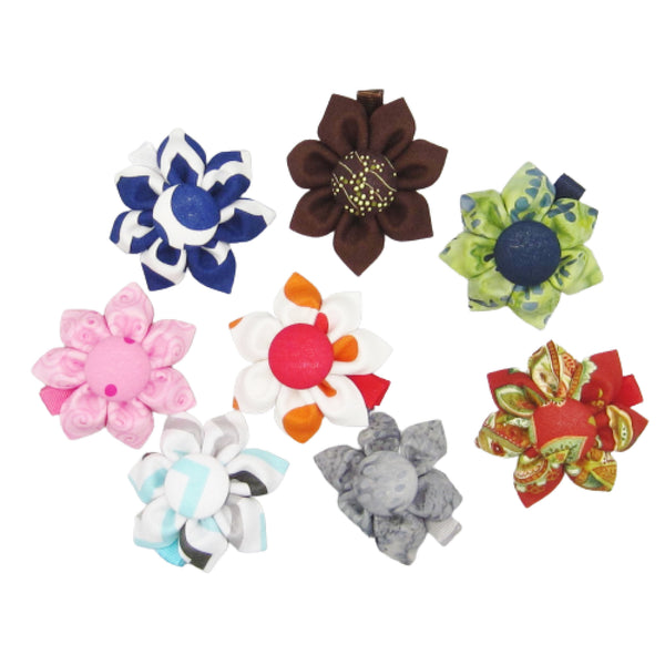 CLEARANCE!  Set of 8 Kanzashi Fabric Flower Hair Clips