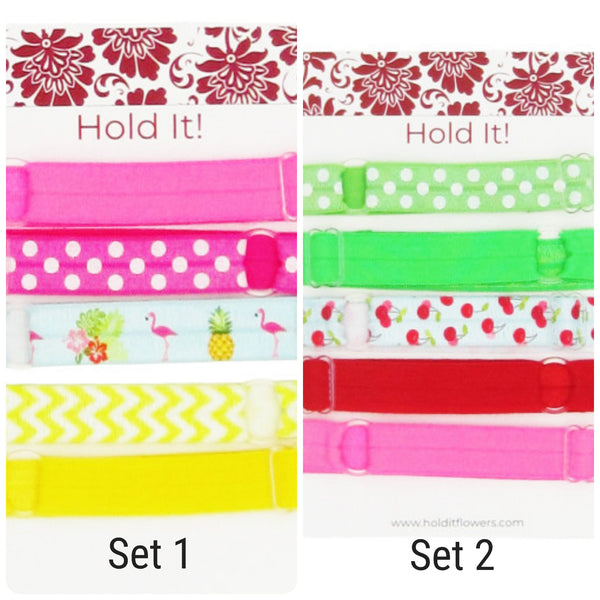 Choose from 2 Sets Adjustable Elastic Headband-Fruit Pink, Yellow, Orange, Blue