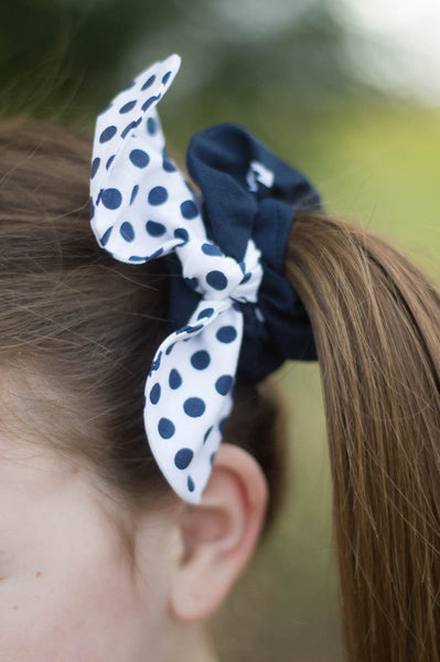 Scrunchies Set of 4 Navy & White Anchors & Polka Dots - Hold It!