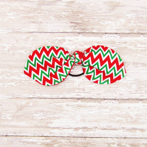 Set of 3 Bunny Ear Ponytail Holders Red Dot, Foxes, Red & Green Chevron